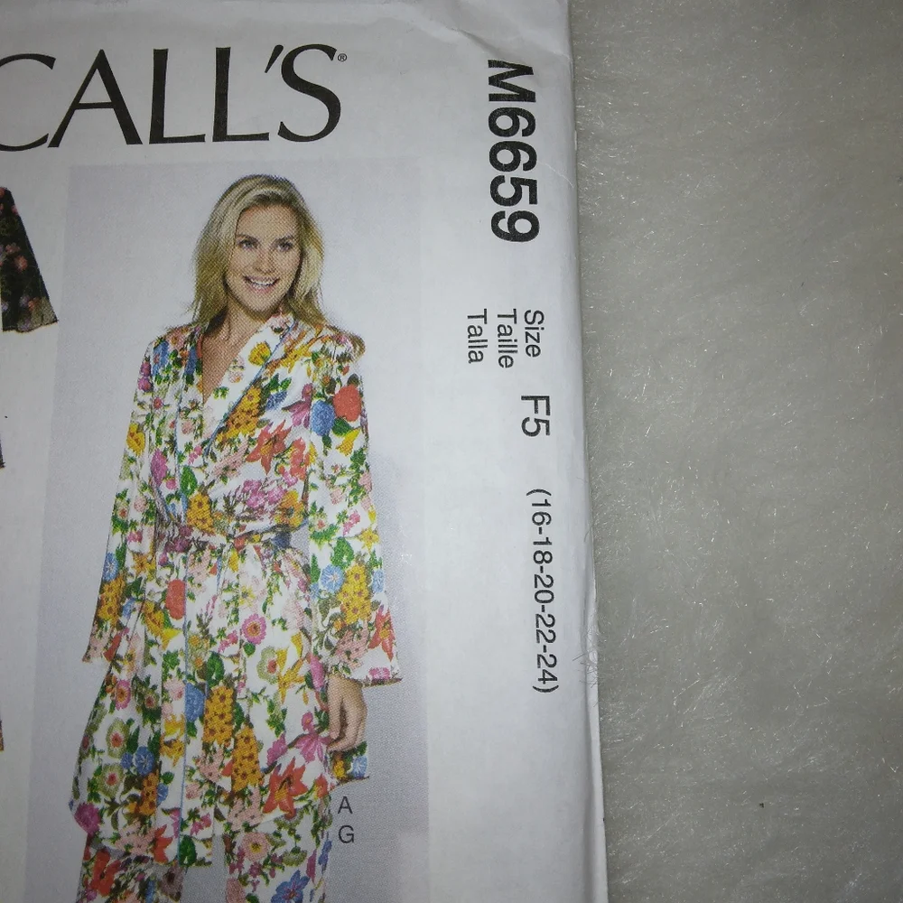 MCCALL'S M6659 Sz 16-24 EASY Misses robe belt tops shorts pants Lounge wear